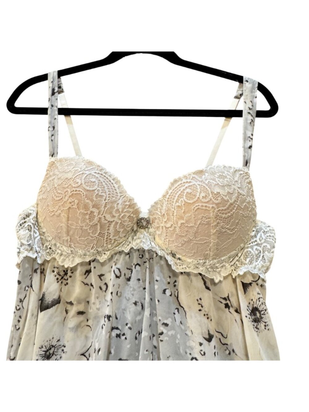 Seductive Wear by Cinema Etoile Cream Floral Brocade Babydoll Top Coquette Sz L - Picture 3 of 9